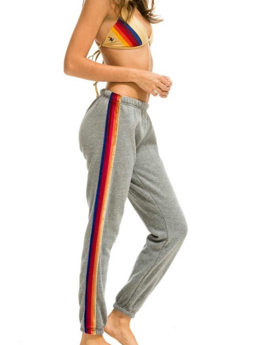 Aviator Nation Classic Velvet Stripes Sweatpants In Heather Grey